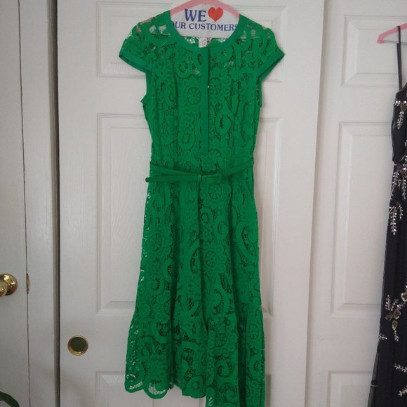Nanette Lepore Green Lace Dress Asymmetrical Hem - Picture 2 of 4